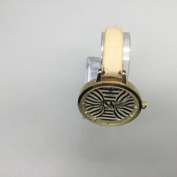 Kate Spade Metro Watch Womens 34mm Bow Stripe Dial Gold Tone New Battery - Picture 3 of 15